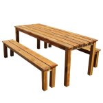Ensemble table et bancs en bois 200cm