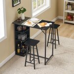 Table de bar - promiracal - ensemble de table de bar avec 2 tabourets - noir - 91x51x91cm - design industriel ...