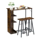 Table de bar - promiracal - ensemble de table de bar avec 2 tabourets - 91x51x91cm - marron - design ...