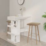 Table de bar - table de cuisine - table haute avec tagre de rangement blanc brillant 100x50x1015cm ...