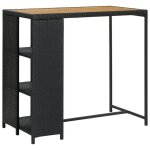 Table de bar - table de cuisine - table haute avec rangement noir 120x60x110 cm rsine tresse shl22120 ...