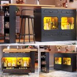 Table de bar extensible 135 - 203�39�92cm table � manger rotative table de bistro moderne avec led 2 ...