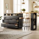 Table de bar xtensible 137 - 215x39x102. 3 cm avec 6 tiroirs et tagres latrales lot cuisine mobile ...