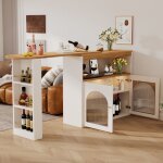 Table de bar extensible 138 - 193x39x105cm table bistro table  manger avec lumire led 2 portes 3 tagres ...