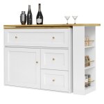 Table de bar extensible 138 - 204x39x105 cm blanc - buffet cuisine avec rangement tagre snack & lot ...