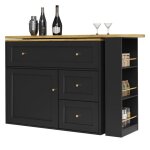 Table bar extensible 138 - 204x39x105cm noir rangement + tagre snack lot cuisine buffet haut table ...