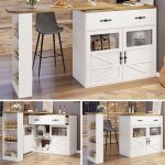Table de bar extensible - blanc - mdf - rotation 360° - rangement intégré Table de bar extensible - blanc - mdf - rotation 360° - rangement intégré