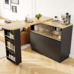 Table de bar extensible pivotante  360 bar de rangementavec tagrespour salon salle  manger bureau ...