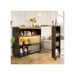 Table de bar extensible table de bar r�tractable avec led �lot de cuisine grand espace de rangement noir ...