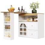 Table bar haute extensible avec rangements buffet bar rotatif 360 en mdf tiroirs niches ouvertes et ...
