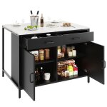 Table de bar noire avec 4 tiroirs et 2 portes table pour salle  manger table avec texture de marbrepieds ...