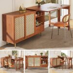 Table de bar pivotante 360l107 - 187 * w40 * h76 brunearmoire de rangement avec rotin + tagre ouverte ...