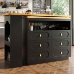 Table de bar pliante 137 (203) * 39 * 90 cm �lot de cuisine avec 3 tiroirs espace de rangement ouvert ...