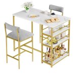 Table de bar - promiracal - ensemble table et 2 tabourets - m�tal - 3 �tag�res de rangement - 91x50x91cm ...
