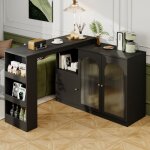 Table de bar rotatif de 360° avec rangements meuble armoire de bar noir moderne avec portes vitrées et ... Table de bar rotatif de 360° avec rangements meuble armoire de bar noir moderne avec portes vitrées et ...