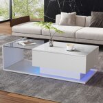 Table basse rectangulaire - 1 tiroir - �clairage led - verre r�sistant