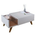 Table basse 1 tiroir 1 niche 4 pieds bois blanche et ch�ne l 90 h 35. 6 p 54 cm - l 90 x l 54 x h 35. ...