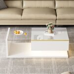 Table basse - tanant - rectangulaire - blanc brillant - led 16 couleurs - 100x50x32. 5 cm