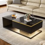 Table basse - tanant - rectangulaire - noir brillant - verre tremp� - �clairage led 16 couleurs