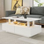 Table basse 100 cm plateau acryl blanc table basse salon rangement int�gr� led appli mobile