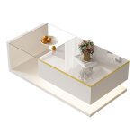 Table basse 100 cm plateau verre tremp� finition blanc brillant led int�gr�es 16 couleurs rangement int�gr� ...