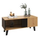 Table basse rectangulaire 100x60x45 cm bois et noir avec rangement (1 grand + 2 petits)