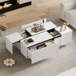 Table basse - 100cm - plateau coulissant & rangement cach� - 4 tiroirs au design bicolore - blanc & noir ...