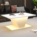 Table basse 100x50 design blanc brillant table basse salon led int�gr�es forme v unique surface facile ...