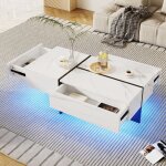 Table basse 100x50x34. 5cm avec led structure en imitation marbre table basse avec 3 tiroirs pour salon ...