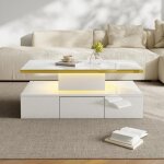 Table basse - 100x50x38. 5cm - rectangulaire - avec �clairage led et rangement - design blanche laqu�e ...