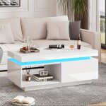 Table basse 100x50x40. 3cm - led intgre & tiroir spacieux - surface brillante & finition anti - traces ...