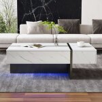 Kodise table basse brillante 105×60×35cm - avec éclairage led - sticker aspect marbre - noir et blanc ... Kodise table basse brillante 105×60×35cm - avec éclairage led - sticker aspect marbre - noir et blanc ...