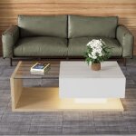 Table basse 105cm blanc laqué et bois plateau en verre avec Éclairage led 16 couleurs table de salon ... Table basse 105cm blanc laqué et bois plateau en verre avec Éclairage led 16 couleurs table de salon ...