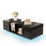 Table basse 120 cm plateau laqu� brillant table basse salon led couleurs personnalisables rangement int�gr� ...