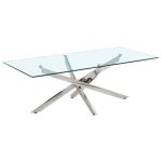 Table basse l. 120 cm en verre tremp� et pi�tement m�tal chrom� - ice meubletmoi