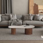 Table basse 120x60x40 cm en bois de manguier avec travertin beige