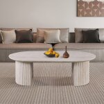 Table basse 120x70x38 cm ovale d�cor travertin beige