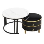 Table basse 2 en 1 ronde modernetable dappoint de salon avec 2 tiroirs 70x70x46 + 50x50x40 cm noir brillant ...