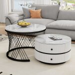Table basse lot de 2 60x60x46cm + 50x50x308cm - 2 tiroirs - mdf - blanc + noir