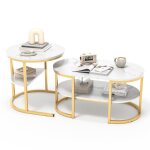 Table basse lot de 2 de salon tables gigognes de salon table d?appoint bout de canap� table � caf� blanc ...