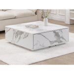 Table basse avec 2 tiroirs en mdf - effet marbre blanc - antrim de pascal morabito Table basse avec 2 tiroirs en mdf - effet marbre blanc - antrim de pascal morabito