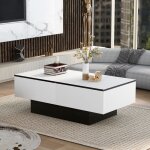 Table basse avec 2 tiroirs de rangement table basse de salon extensible 102x60x40cm blanc et noir Table basse avec 2 tiroirs de rangement table basse de salon extensible 102x60x40cm blanc et noir