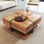 Table basse table avec 4 tiroirs coloris uniques et design de lignes avec rangement en dessous. 78 * ...