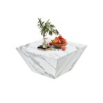 Table basse 70x70x37cm blanche effet marbre forme tambour trapezodale table salon moderne design canap ...