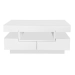 Table basse 80�50�36 cm laqu�e blanche avec bande led r�glable ? rangement int�gr�