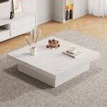 Table basse 90x90x25cm style contemporain aspect marbre carré plateau coulissant meubles de salon avec ... Table basse 90x90x25cm style contemporain aspect marbre carré plateau coulissant meubles de salon avec ...