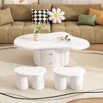 Table basse 97x67x32cm meuble de salon design minimaliste moderne forme nuage avec 2 tabourets 2 tiroirs ...