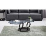 Table basse automat ? verre fum� & m�tal noir ? plateau 80 cm + rotatif 55 cm