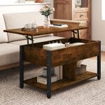 Table basse balconera relevable avec 2 rangements ? hauteur ajustable pour salon / bureau style rustique ... Table basse balconera relevable avec 2 rangements ? hauteur ajustable pour salon / bureau style rustique ...