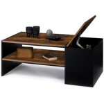 Table basse bar contemporaine rectangulaire avec coffre bois effet vieilli et noir Table basse bar contemporaine rectangulaire avec coffre bois effet vieilli et noir